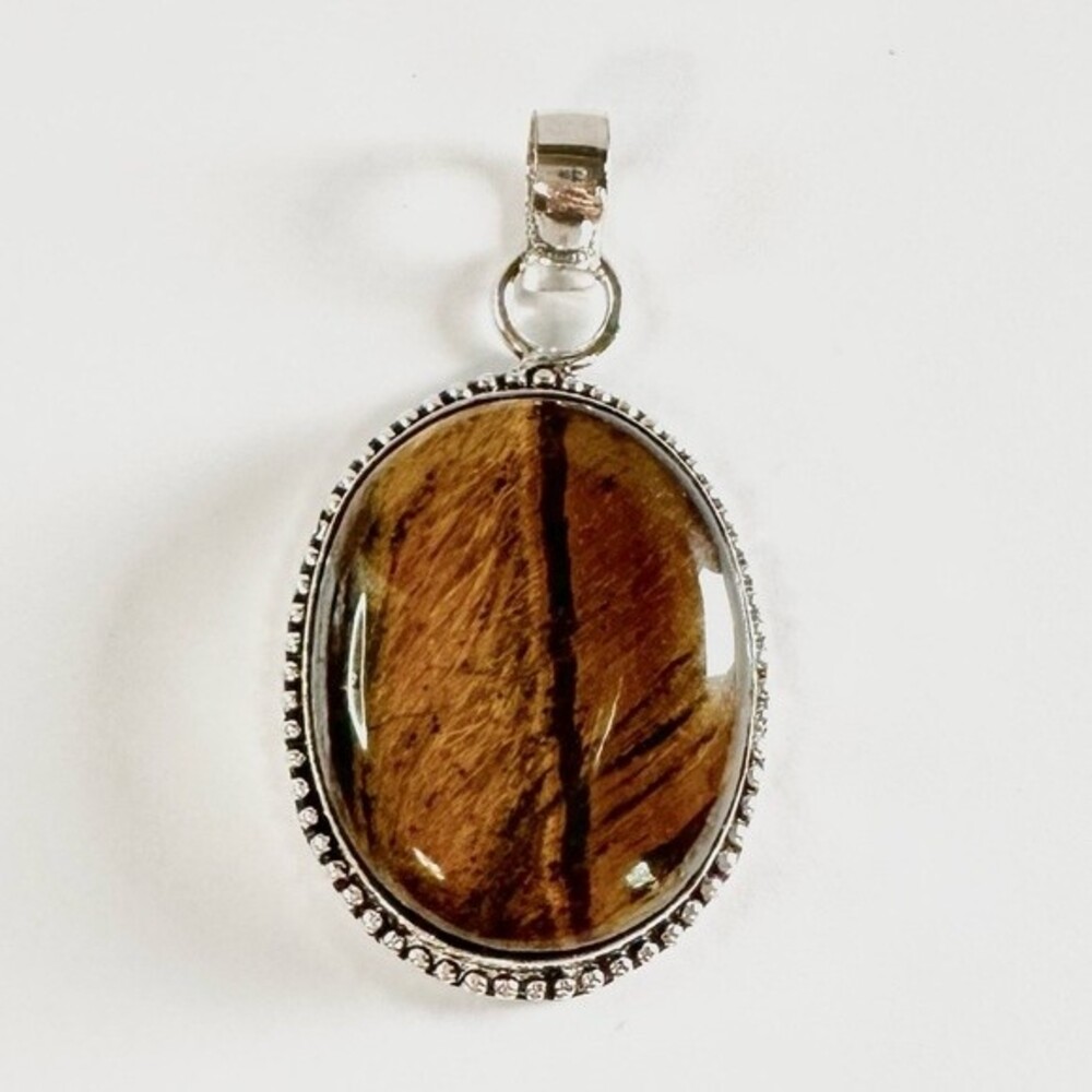 TIGER’S Eye Genuine Stone Pendant 925 Sterling Silver Plated